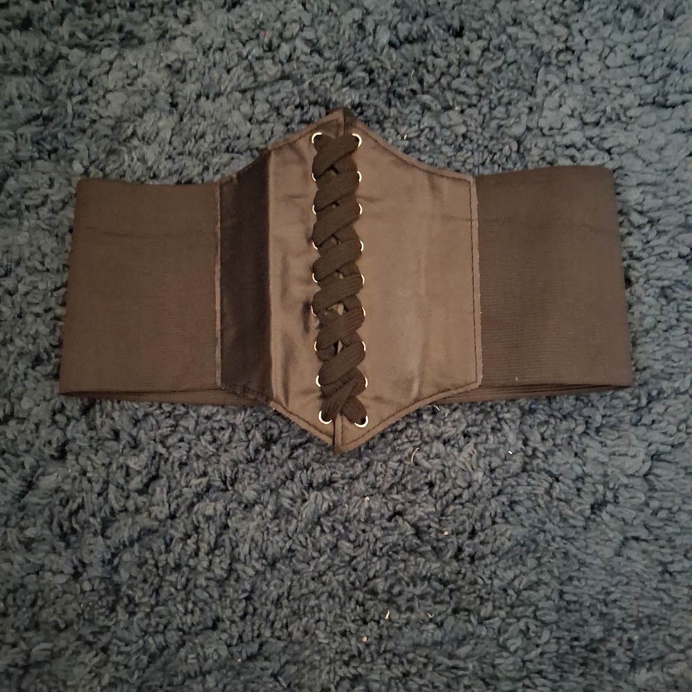 Black Lace-Up Corset Belt